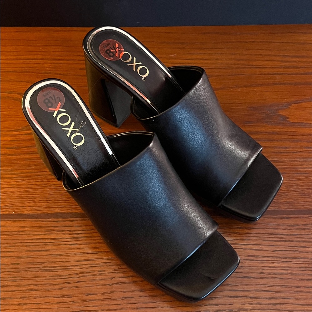 XOXO Adelisa Open Toe Heeled Black Mules size 8.5